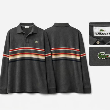 Lacoste Langarm-Poloshirt D.Grau gestreift Gr. 8