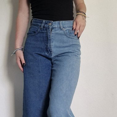 light blue and dark blue wide pants