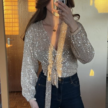 Blusa Incrociata con Paillettes Pieces