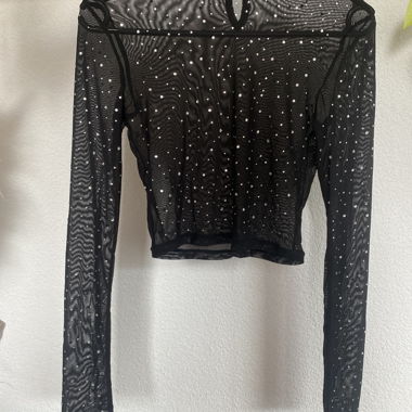 Top court extensible en mesh pailleté