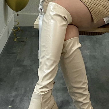 Beige overknee boots, size 38