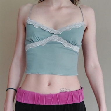 light blue croptop with lace details