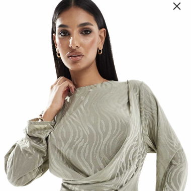 jacquard long sleeve maxi dress in khaki green