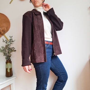 Veste vintage en daim et tricot