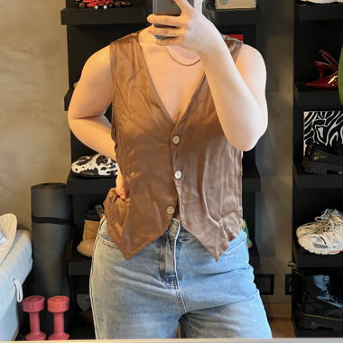 Brown satin sleeveless vest