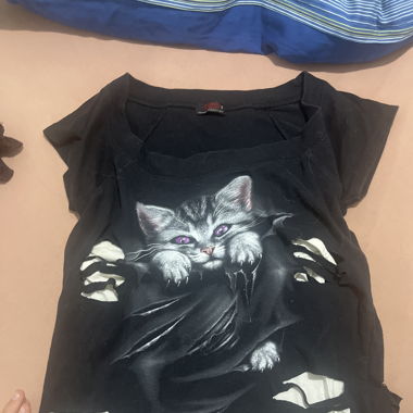 T-shirt noir effet griffure chat S