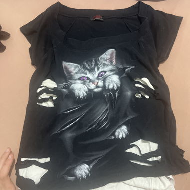 T-shirt noir effet griffure chat S