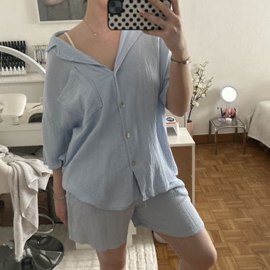 Helles Blaues Shorts-Set