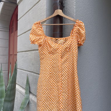 Orange floral puff-sleeve dress