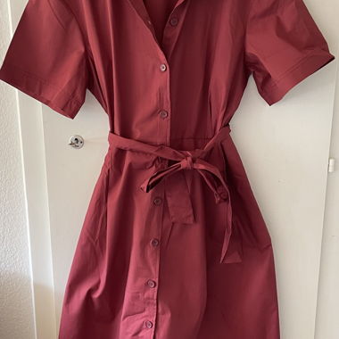 Berry Red Cotton Shirt Dress