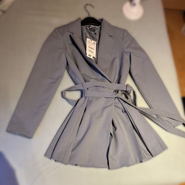 Zara - Blazer Dress with box pleats - blue grey
