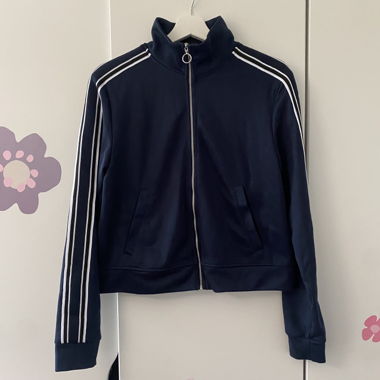 Trainer Jacke Blau mit weissen streifen