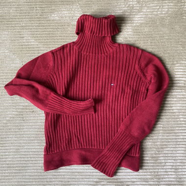 Maglione dolcevita coste rosso Tommy Hilfiger 152