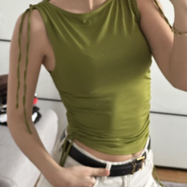 Green Sleeveless Top with Lace-Up Details