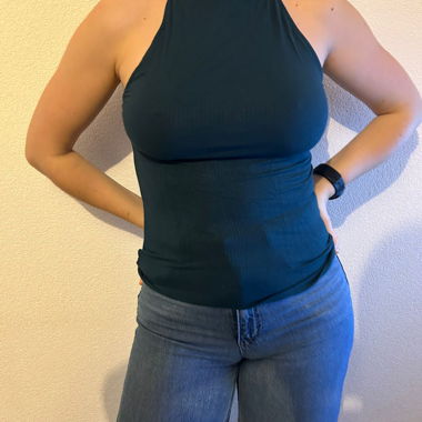 Top senza maniche collo alto verde scuro