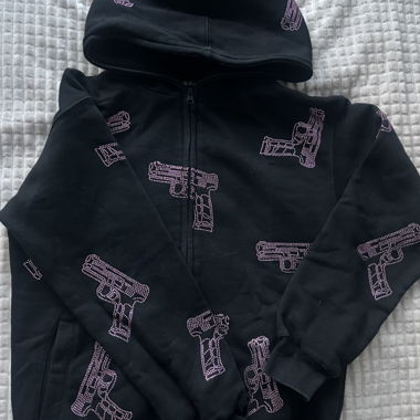 BAPE-Stil-Zip-Hoodie Schwarz mit pinken Strass 