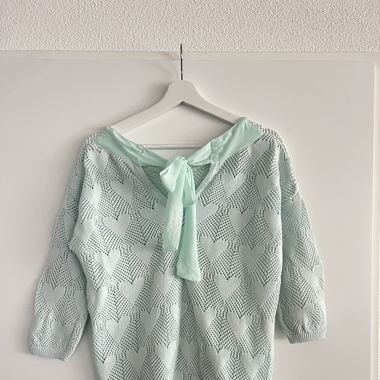 Türkiser Strickpullover mit Schleife, Grösse 36