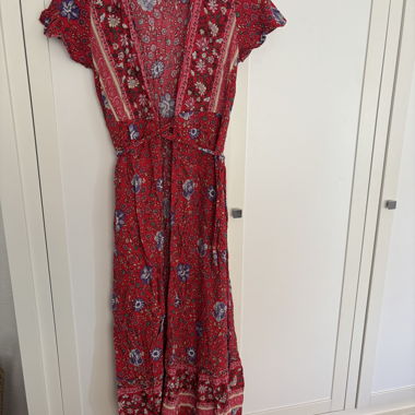 Rotes Blumen-Maxi-Kleid / Wickelkleid boho