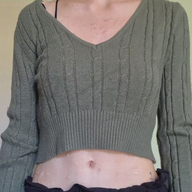 Knit Cropped V-Neck Sweater