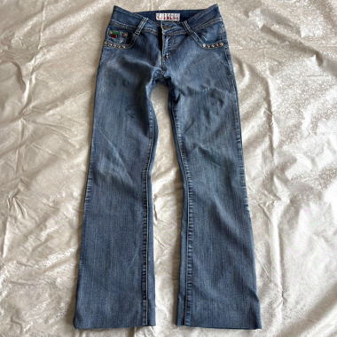 Embellished cherry embroidered bootcut jeans