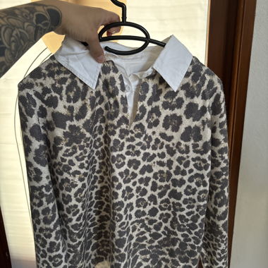Pull léopard col chemise