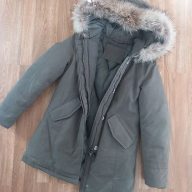 Echtpelz olivefarbene Winterjacke Gr.S