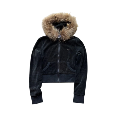 BURBERRY CROPPED FUR ZIP UP HOODIE