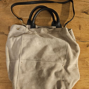Beige Suede Handbag with Shoulder Strap
