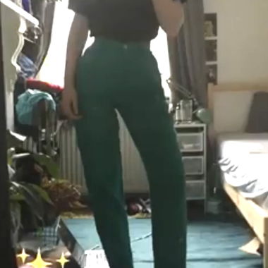 Green vintage linen straight-leg trousers