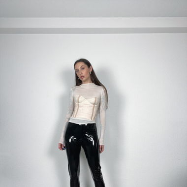Vinyl cropped shiny latex leggings 