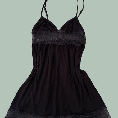 2000s Schwarzes Spitzen-Nachthemd