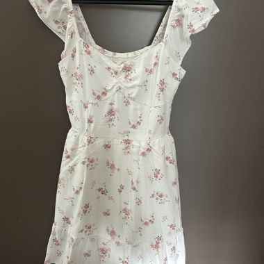 Vestito Bianco con Fiori Rosa Hollister