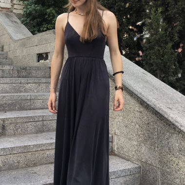 Robe longue maxi grise/violette à bretelles spaghetti