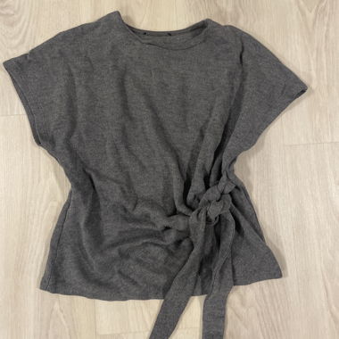 Grey Short-Sleeve Top with Side Tie