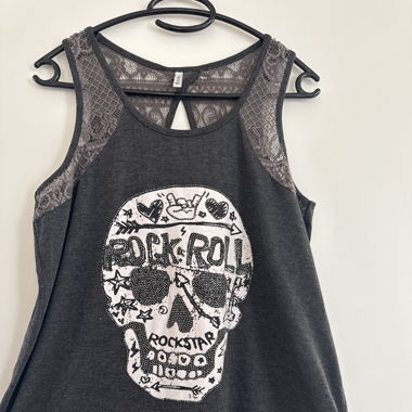 Rockstar Skull Tank – M with Lace Detail