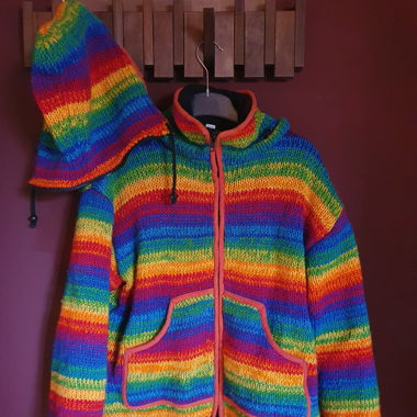 Wolle Regenbogen Faserpelz Jacke L
