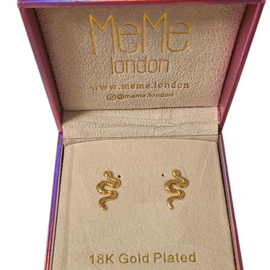 Snake stud earrings, 18K gold plated