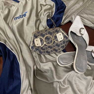 Silver and blue vintage sport jersey