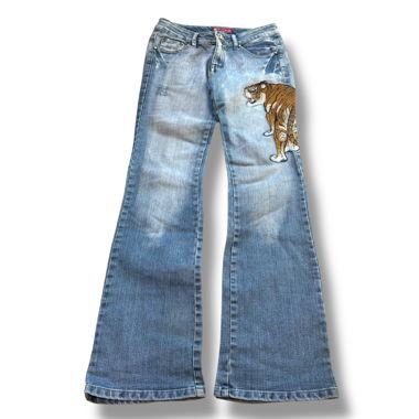 Vintage Y2K Jeans aus Denim mit gesticktem Tiger