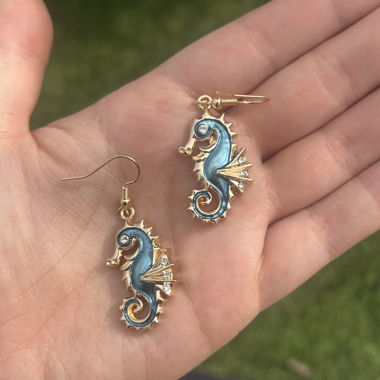 Mystical Mermaidcore Gold Blue Earrings