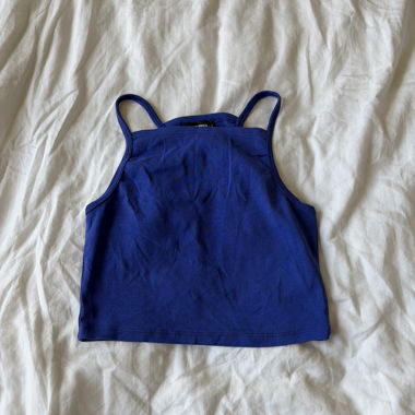 Blue ribbed crop tank top