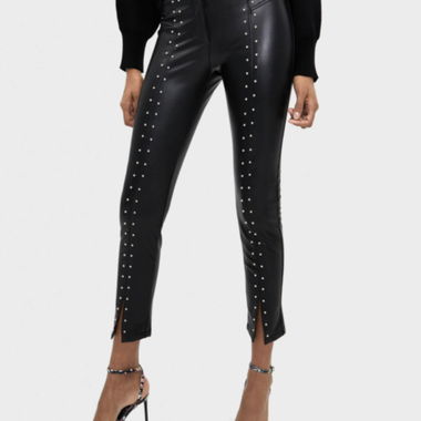 Black faux leather studded pants