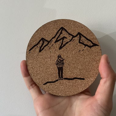 Handmade cork coaster mountain hiking