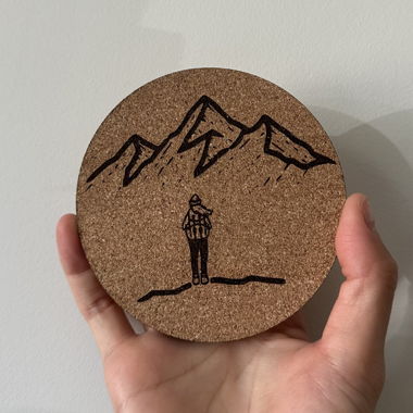 Handmade cork coaster mountain hiking