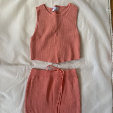 Ribbed 2-piece set coral