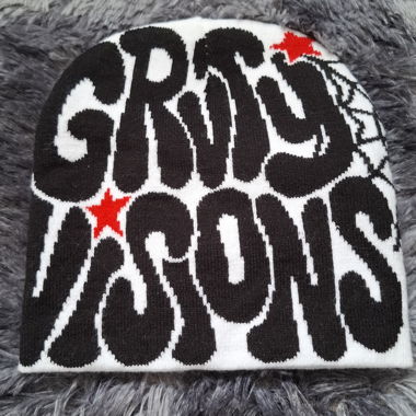 White Beanie Printed "Groovy Visions"