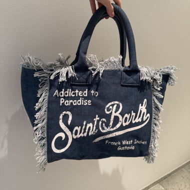 Saint Barth fringed denim tote bag LARGE