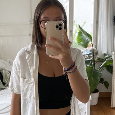 creme linen blouse