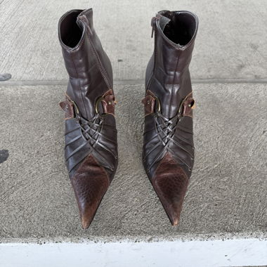 Brown leather heeled boots