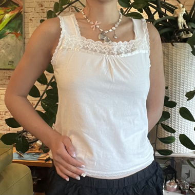 top débardeur vintage japonais en dentelle blanche